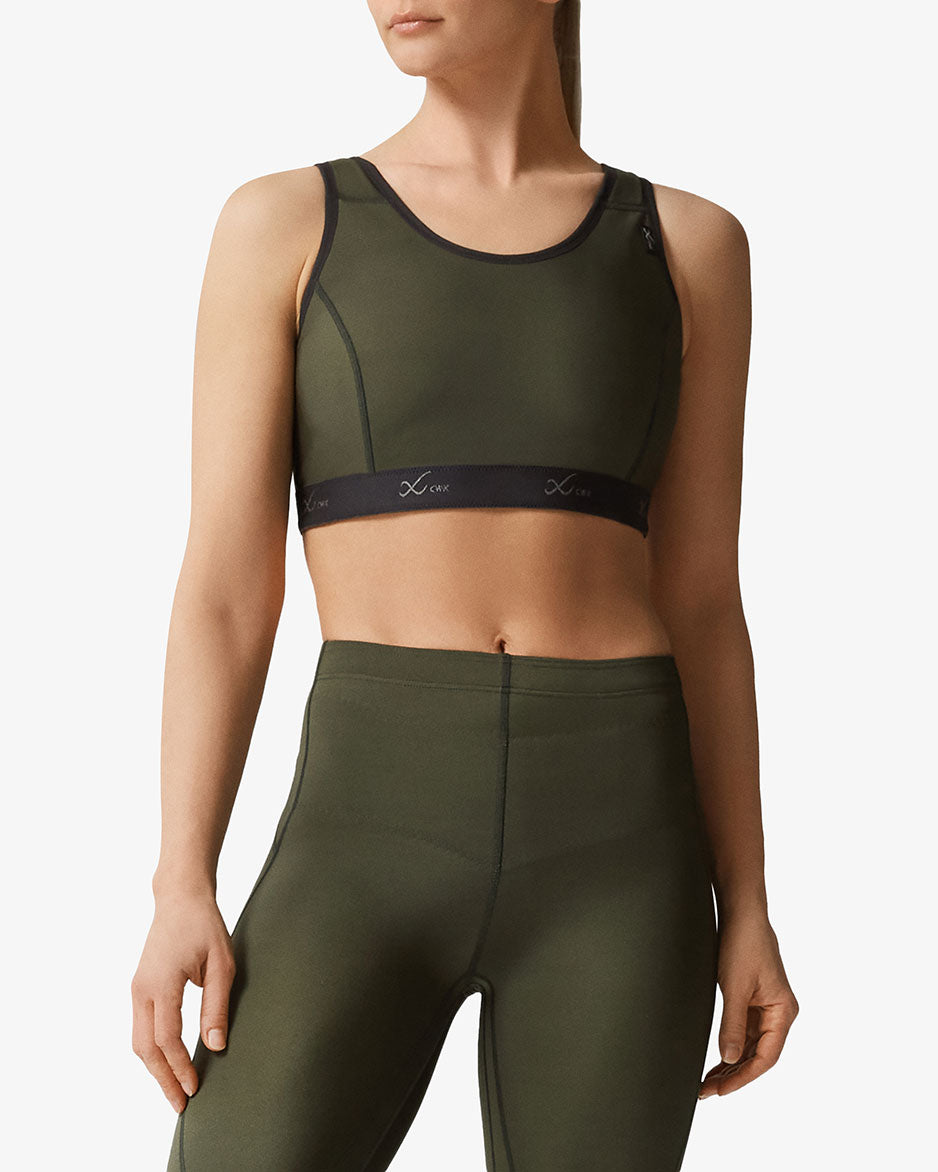Only Play high intensity zip front sports bra with taping in forest green